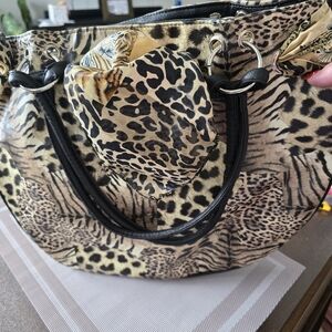 Leopard Print Shoulder Bag with Black Accents